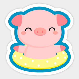 Cute Pink Piggy Relaxing in Pool Sticker